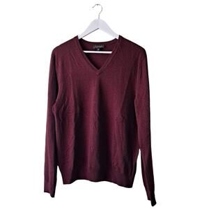 Express Mens Burgundy Merino Wool Pull Over Sweater w Ribbed Cuffs & Hem - M